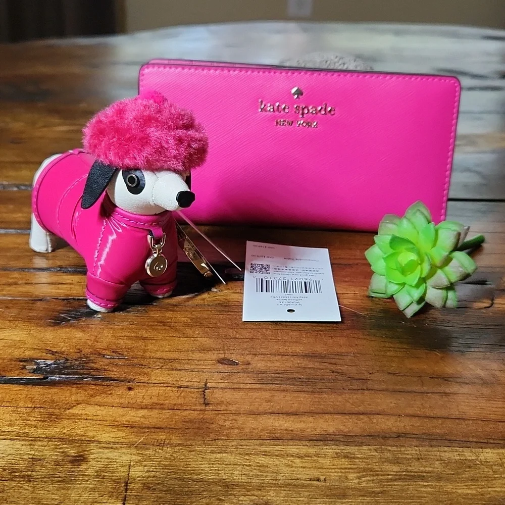 Kate Spade Staci Large Slim Bifold Wallet + Claude Festive Dachshund Key…